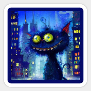 Coffee Drinking Blue Cat Stays Up All Night in the City Sticker